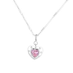 Introducing our Pink Glam Heart Necklace - crafted in Sterling Silver with a heart-shaped pink crystal at its core. This unique chain necklace features a sparkling pink crystal heart pendant, on a Sterling Silver heart shape base adding sophistication to any look. Wear it long or short with the adjustable clasp. Elevate your style with this enchanting piece that radiates love and glamour. Main Stone: heart shaped lab diamond Stone Color: pink Metal Material: 925 Sterling Silver Chain Lenght: 16 Pink Glam, Crystal Heart Pendant, Necklace Craft, 925 Sterling Silver Chain, Stone Heart, Metal Material, Crystal Heart, Sterling Silver Heart, Pink Crystal