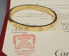 Cartier Love Bracelet 18k Gold Size 16 New Screw Certificate Authentic BG908 Classic Cartier Bracelets For Wedding, Luxury 14k Stamped Bangle Gift, Cartier Gold Jubilee Bracelet For Wedding, Cartier Gold Bangle Bracelet For Wedding, Luxury Round Bracelets For Valentine's Day, Classic Cartier Bangle For Anniversary, Cartier Anniversary Bracelet With Jewels, Cartier Gold Bracelet For Anniversary, Cartier Yellow Gold Bracelet For Anniversary