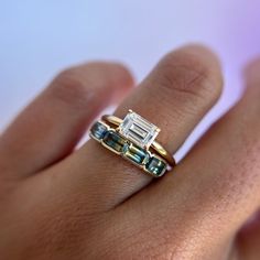 An all sapphire version of our Harley Ring (add link), this one-of-a-kind design features 4 emerald cut Montana sapphires bezel set in 14k gold. She's the perfect ring to stack or wear solo, and her unique colors are unmatched! Please note resizing this ring adds an extra 7-10 days for delivery. Bezel Set Stacking Rings, Montana Sapphires, Classic Jewelry Pieces, Montana Sapphire Ring, Montana Sapphire, Ring Ideas, Gold Piece, Classic Jewelry, Recycled Gold