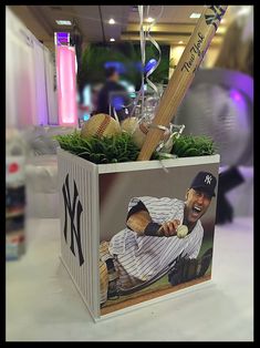 a new york yankees baseball themed planter