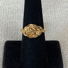 Genuine Yellow Diamond Accent Rose Shaped Ring. Set In Vermeil Yellow Gold Over .925 Sterling Silver. Tgw 0.10 Carats. Size 7. Comes New In Box For Safekeeping And Gift Giving. Nwt Adjustable Rose Design Rose Gold Ring, Elegant Adjustable Rose-colored Ring, Hallmarked 14k Rose Gold Flower Ring, Adjustable Gold Rose Design Jewelry, Gold Flower Ring With Rose Design For Anniversary, Classic Rose Design Jewelry For Anniversary, 14k Gold Rose Flower Ring Gift, 14k Gold Rings With Rose Design For Gift, Yellow Gold Rings With Rose Design For Gift