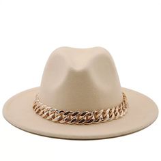 Accessorize any outfit with our most loved fashion fedora. Make heads turn in these. Size : 15.7" X 14.6" Material : 65% Polyester, 35% Cotton Chain Pointed Solid Panama Hat﻿Preorder only, item will ship on or around Jan 20th 2022. Once a Preorder has been placed it cannot be modified or cancelled. Tracking information will be emailed to customers when orders ship. Black Hat Fashion, Fedora Hat Style, Mens Fedora Hat, Womens Fedora Hat, Cowboy Hat Styles, Fedora Women, Wool Hat Men, Flat Top Hat, Thick Gold Chain