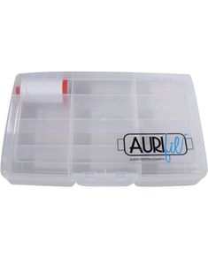 an empty plastic storage box with compartments