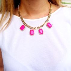 Stay On Trend With This Gorgeous Chain-Style Necklace, Featuring Hot Pink Neon Pendants. Materials: Acrylic, Plated Base Metal Closure: Lobster Clasp Length: 16" Pink Beaded Chain Necklace As Gift, Trendy Pink Necklace With Adjustable Chain, Trendy Pink Chain Necklace With Adjustable Chain, Chic Pink Chain Jewelry, Pink Chain Necklaces For Gifts, Chic Pink Necklace With Adjustable Chain, Trendy Pink Chain Necklace, Trendy Pink Party Jewelry, Pink Jewelry With Adjustable Chain For Parties