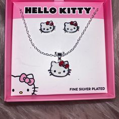 hello kitty necklace and earrings set in pink box