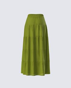 Whether you’re brunching with friends or having a lowkey kind of day - this green tiered maxi skirt is here to make every moment a little more magical 😙 Made from plain-weave fabric, this piece is complete with an elastic waistband, an adjustable drawstring, and multiple tiers 💚 Tiered Maxi Skirt, Weave Fabric, Graphic Top, White Jersey, Ruffle Shorts, Mini Wrap Dress, Black Ruffle, Didi, Plain Weave