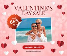 a valentine's day sale ad with two women hugging each other on the beach