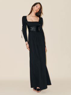 Splurge sustainably. Shop the Rhea Dress from Reformation, a full-length dress with long sleeves, a square neckline, and tie detailing along the arms. The Reformation, Dress With Long Sleeves, Full Length Dress, Sleeve Maxi Dress, Long Sleeve Maxi, Outerwear Sweater, New Tops, Clothes Collection, Floral Maxi