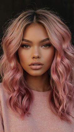 Explore fashionable pink hair colors that are perfect for tan skin. Visit our site for the latest trends and tips! Save this pin for your next hair color idea. #FashionablePinkHair #TanSkinBeauty #HairTrends Cool Toned Skin Hair Color Ideas, Dusty Pink Hair Balayage, Hair Color Inspo For Tan Skin, Peach Copper Hair, Pink Hair Brown Eyes, Hair Strings, Pink Peach Hair, Hair For Halloween, Hair Color For Tan Skin