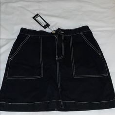 Nwt Nasty Gal Black Denim Skirt With Cute White Detailed Stitching! High-rise Black Skirt For Summer, Black Mini Denim Skirt For Summer, Spring Black Mini Denim Skirt, High Rise Black Denim Skirt For Summer, High Waist Black Cotton Mini Skirt, Black Denim Mini Skirt With Pockets, Black High-rise Mini Skirt For Summer, Black High Rise Mini Skirt For Summer, High Rise Black Mini Skirt For Summer