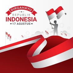 a man holding a flag on top of a hill with the words republik indonesia in