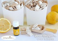 lemon meringue pie flavored marshmallows in small white containers next to lemon slices