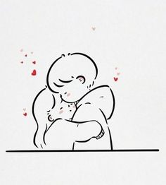 a drawing of a man holding a baby in his arms with hearts flying around him