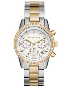 Women's Chronograph Ritz Two-Tone Stainless Steel Bracelet Watch 37mm Watch Trends, Expensive Jewelry, Analog Watch, Skagen, Necklace Boho, Women's Watch, Luxury Watches For Men, Stainless Steel Watch, Watches Jewelry