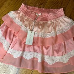 Nwt Lsf! Such A Beautiful Skirt Elastic Waist Brand New Chic Spring Skirt With Attached Cancan, Bohemian Skirt With Attached Cancan, Pink Ruffle Skirt, Fancy Skirts, Adorable Clothes, White Lace Skirt, Love Shack Fancy, Tiered Mini Skirt, Velvet Mini Skirt