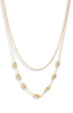 Shell-shaped stations dot the longer delicate diamond-cut chain, adding dimension to this layered necklace crafted from sterling silver plated in 18-karat gold. Sterling silver/18k-gold plate Imported Layered Chain Necklace, Layered Chain, Necklace Craft, Station Necklace, Layered Necklace, Gold Plated Sterling Silver, Diamond Cut, Layered Necklaces, Silver Plate