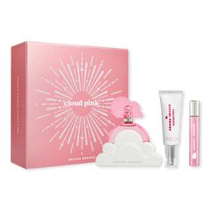 a pink box with two tubes and a white cloud next to it on a white background