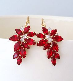 Red Wedding Jewelry, Red Statement Earrings, Jewelry Bridal, Ruby Earrings, Custom Bridal, Earrings Red, Red Earrings, Wedding Jewelry Earrings, Cluster Earrings