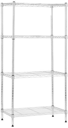 three tier shelving unit with wheels and four shelves on each side, in white