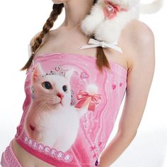 Free Size:Bust: 72-86cm/ 28.3-33.9 in, Length: 25cm/ 9.8 inMaterial: Polyester Pink Top With Cat Design For Summer, Pink Tops With Cat Design For Summer, Pink Cat Design Tops For Summer, Dream Outfits, French Girl Style, Soft Girl Aesthetic, French Girl, Girl Style, Soft Girl