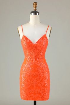 Sparkly Sequins Tight Orange Homecoming Dress – Buyishang Dresses Classy Homecoming Dress, Tight Homecoming Dress, Lovely Partner, Dress Spaghetti Straps, Short Party Dress, Dress Occasion, Dresses Cheap, Dress Spaghetti, Hoco Dresses