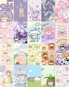 the wallpapers are all different colors and sizes, with cartoon characters on them