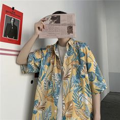 Wiaofellas - Summer Streetwear Men Loose Leaf Print Beach Short Sleeve Shirt Harajuku Hawaii Vacation Quick Dry Aloha Tops Tropical Shirts Product Information ◆S <45kg men wear ◆M 45-55kg men wear ◆L 55-63kg men wear ◆XL 63-70kg men wear ◆XXL 70-80kg men wear ◆XXXL 80-85kg men wear ◆Size Issue: All measurement in cm and please note 1cm=0.39inch,1 inch=2.54cm, due to the manual measurement, please allow 1-3cm difference. ◆The Size is ASIAN Size. It is 1～2 sizes smaller than Europe / US size. We s Yellow Relaxed Fit Hawaiian Shirt, Casual Yellow Tops With Tropical Print, Casual Yellow Tropical Print Tops, Casual Yellow Hawaiian Shirt For Beach Season, Casual Yellow Hawaiian Shirt For Spring, Yellow Floral Print Beach Shirt, Casual Yellow Shirt For Vacation, Hawaiian Long Sleeve Shirt For Spring, Casual Yellow Hawaiian Shirt For Beach