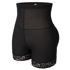 Fake Butt Seamless Hip Enhancer – Shapelust Solid Color Micro-elastic Mid-thigh Shapewear, Mid-thigh Nylon Shapewear Bottoms, Black Full Coverage Shapewear With Built-in Padding, Micro-elastic Seamless Brief Shapewear, Black Micro-elastic Shapewear Bottoms, Lace, Black