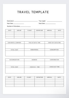 the travel template is shown in black and white, as well as an empty sheet