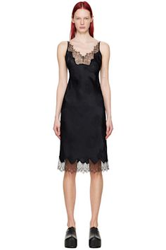 Coperni - Black Cymatics Midi Dress Formal Spaghetti Strap Dress With Lace Trim, V-neck Slip Dress With Lace Trim For Evening, Formal Dresses With Spaghetti Straps And Lace Trim, V-neck Lace Trim Slip Dress For Evening, Elegant Black Slip Dress With Delicate Lace, Elegant V-neck Slip Dress With Contrast Lace, Elegant Lace Slip Dress With V-neck, Elegant Lace V-neck Slip Dress, Sleeveless Evening Slip Dress With Delicate Lace