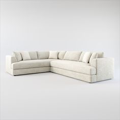 Our bold, contemporary Ridley Collection shows off clean lines and beveled block arms. The relaxed aesthetic features a deep, low bench seat for an ultra-comfy sit. | Ridley Foam Comfort 2-Piece Sectional with Right-Facing Sofa in M Ivory | American Signature Furniture Large White Sofa, Transitional Sectional, Sectional Living Room Decor, Cream Sectional, Ikea Bench, Low Bench, Comfortable Sectional Sofa, Relaxed Aesthetic, American Signature Furniture