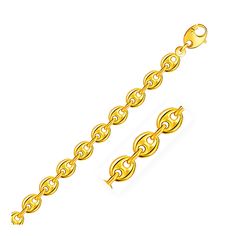 This puffed mariner link bracelet comes in 14K yellow gold and has a width of 6.9mm. Secured with a lobster clasp. 7 1/4 inches length adjustable up to 2 inches smaller or larger for the perfect fit Gold Link Bracelet, Yellow Gold Chain, Fragrance Design, Metal Stamping, Link Chain, Link Bracelets, Gold Chain, Gold Chains, Jewelry Stores