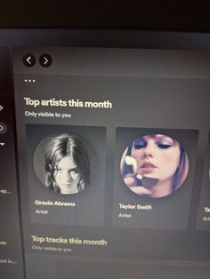 a computer screen showing the top artists in each month's webpage on it