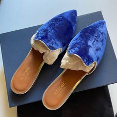 Malone Souliers Women's Marianne Leather Trimmed Blue Velvet Flat Mules Size Italian 37 1/2 New. Flat Heel. Pointed Toe. Curved Collar. Silver Leather Trim. Crushed Blue Velvet Upper. Leather Lining. Slide Style. "Marianne" Shoes Are Made In Italy. (Retails For $575) Please Note: These Are Italian Size Shoes.Please Make Sure The Size Is Appropriate For You Prior To Making A Purchase. New Flat, Velvet Flats, Malone Souliers, Flat Mules, Blue Velvet, Leather Trim, Blue And Silver, Flat Shoes Women, Leather Trims