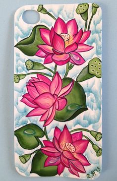 a phone case with flowers painted on it