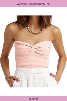 Womens Strapless Crop Top Sexy Sweetheart Neck Ribbed Knit Twisted Knot Front Sleeveless Tank Tops Strapless Crop Top, Summer Sweaters, Corset Crop Top, Beige Top, Twist Knot, Streetwear Clothing, Cropped Tops, Suspender Dress, Outfit Look