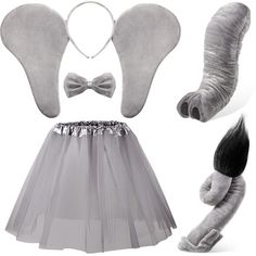 PRICES MAY VARY. Grey Elephant Costume Set: the package includes 1 x elephant ear headband, 1 x embroidery elephant trunk with foam, 1 x grey tail,1 x bow tie, and 1 x grey tutu skirt, ideal costume accessories to meet your cosplay needs Soft and Reliable: the headband, bow tie, nose and tail of this kids elephant suit are mainly made of fabric, which is soft and skin friendly, lightweight and comfortable, bringing you cute appearances and enjoyable wearing experiences; The gray tutu skirt is made with soft cloth material, they are washable and can be worn multiple times Realistic Elephant Shape: these elephant ears costumes are designed with vivid gray colors and realistic appearance, with nice workmanship, wearing them will make you like as cute elephant, appealing to most people's view, Diy Elephant Costume Kids, Seussical Decorations, Kids Elephant Costume, Animal Costumes Diy, Elephant Headband, Elephant Halloween, Embroidery Elephant, Elephant Accessories, Elephant Costume