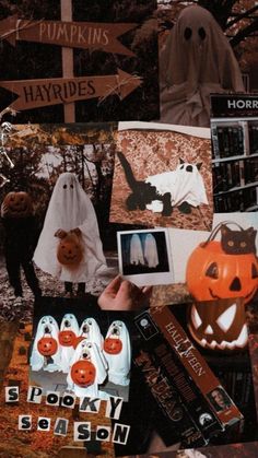 a collage of halloween items including pumpkins and ghost signs