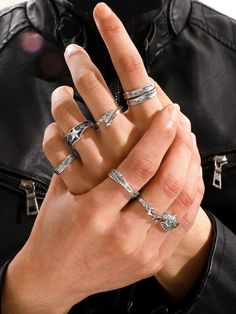 Colour: Silver Gender: Unisex Fabric: Zinc alloy Guy Jewelry, Streetwear Jewelry, Silver Crown Ring, Edgy Jewelry, Mens Rings Fashion, Mens Fashion Jewelry, Trendy Ring, Style Punk, Estilo Punk