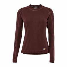 a women's maroon sweater with long sleeves and an orange patch on the chest