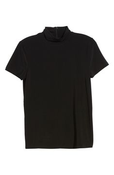 Strike a sleek and slimming silhouette in this mock-neck top with short sleeves for easy wear in any season. Mock neck Short sleeves 94% polyester, 6% elastane Machine wash, line dry Imported Point of View Sleek Black Mock Neck Top, Black Stretch Mock Neck Top, Sleek Black Stretch Mock Neck Top, Stretch Mock Neck Top For Work With Short Sleeves, Workwear Mock Neck Top In Elastane, Versatile Mock Neck Top In Elastane, Fitted Black Mock Neck Top In Elastane, Black Funnel Neck Top In Elastane, Sleek Black Short Sleeve Top