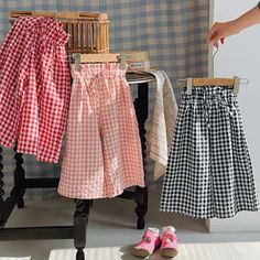 Toddler Girl Loose Plaid Soft Pants Skirt Fabric, Bodysuit Dress, Soft Pants, Wide Leg Cropped Pants, Style Skirt, Plaid Pants, Style Korean, Pants Length, Pink Plaid