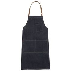 a denim apron with two pockets on the front and one pocket at the back,