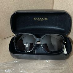 Brand New With Sunglasses Case Included. Elegant Square Frame Sunglasses For Travel, Chic Coach Sunglasses With Tinted Lenses, Chic Coach Sunglasses With Uv Protection, Chic Coach Sunglasses With Polarized Lenses, Elegant Glass Sunglasses For Travel, Eye Glasses Case, Rhinestone Sunglasses, Coach Sunglasses, Grey Sunglasses