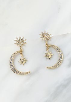 Gold Moon & Star Rhinestone Pendant Earrings Diamond Cross Necklace Gold, Diamond Cross Pendants, Gold Moon, Best Jewelry Stores, Moon Star, Diy Schmuck, Pretty Jewellery, Pendant Earrings, Piercing Jewelry