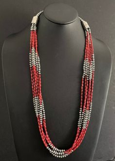 Sterling Silver Multi Strand Red Coral W Navajo Pearls Bead Necklace. 35 Inch - Etsy Red Hand-strung Long Necklace, Southwestern Red Beaded Necklaces, Red Southwestern Hand-strung Jewelry, Red Southwestern Hand-strung Beaded Necklaces, Southwestern Style Red Beaded Necklaces, Artisan Hand-strung Red Jewelry, Southwestern Hand-strung Red Jewelry, Southwestern Red Necklace With Polished Beads, Southwestern Style Red Necklace With Polished Beads