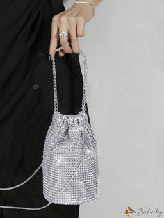 BirdinBag - Glamorous Mini Rhinestone Bucket Bag Evening Bucket Bags With Rhinestones, Evening Bucket Bag With Rhinestones, Elegant Bucket Bag With Rhinestones, Elegant Rhinestone Bucket Bag, Mini Bucket Bag, Mini Bucket Bags, Mini Bucket, Novelty Bags, Polyvinyl Chloride