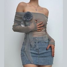 Please refer to our sizing chart for a guideline when choosing a size. 5 business days order processing time. 90% polyester 10% spandex Glamorous Fitted Off-shoulder Tops, Gray Party Tops For Spring, Gray Party Top For Spring, Moda Cyberpunk, Glitter Top, Moda Punk, Flower Applique, Sizing Chart, Color Patterns