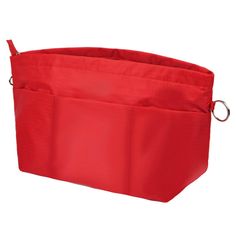 a red bag with two handles on it