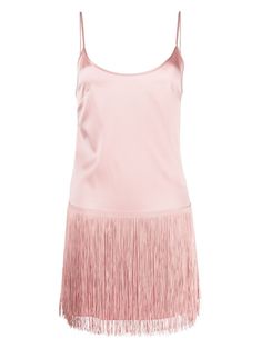 powder pink stretch-silk U-neck sleeveless adjustable spaghetti straps fringed edge thigh-length We've partnered with Good On You — an independent agency that rates how brands perform in relation to their impact on the planet, people and animals, with a multi-criteria rating simplified to a five points scale. In order to be awarded our conscious label, larger brands need to score a minimum of four out of five ('Good'), while smaller brands must score at least three out of five ('It's A Start'). Luxury Pink Tassel Dresses, Gilda E Pearl Farfetch, Luxury Pink Silk Sleepwear, Gold Mini Dress Farfetch, Leather Fringe Farfetch, Outfit Challenge, Luxury Lingerie, City Dress, High Society